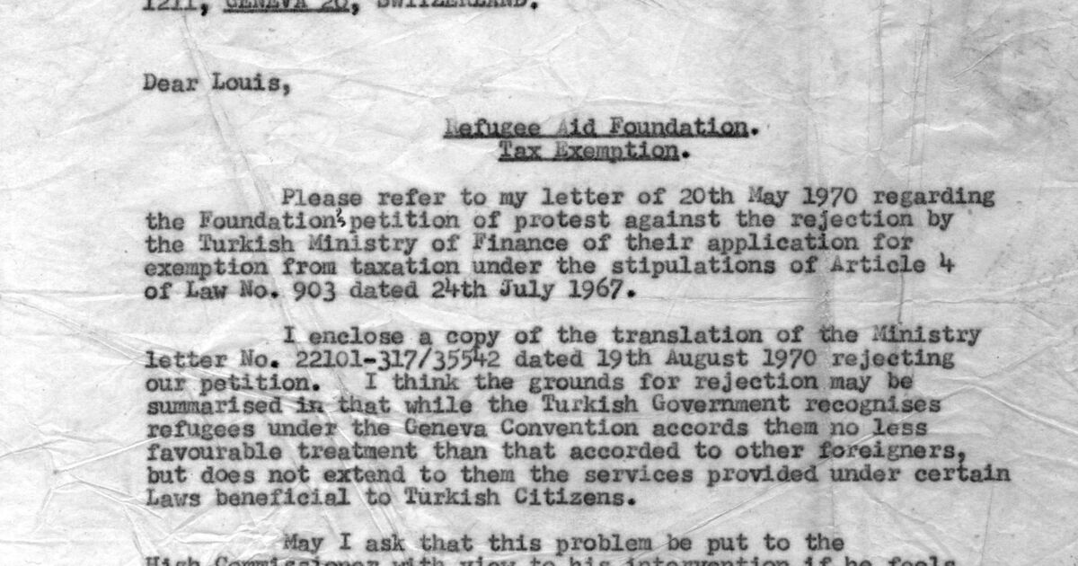 Salt Research Correspondences about Refugee Aid Foundation, tax