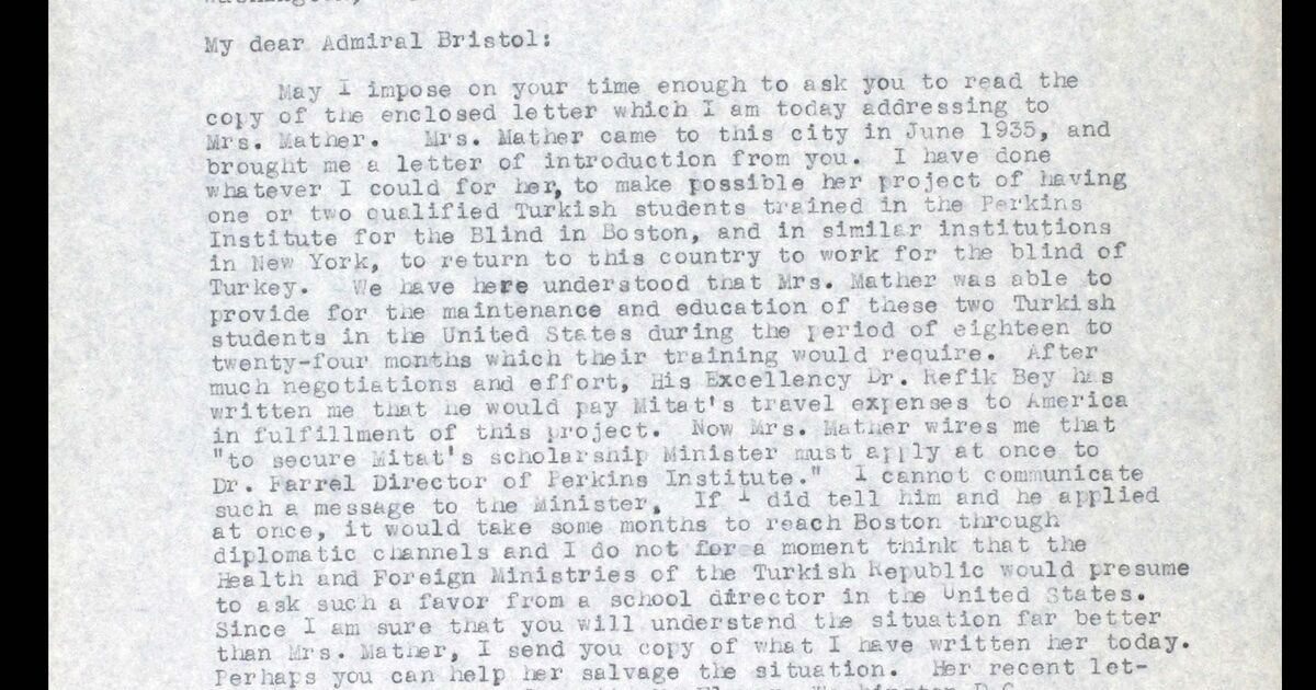 Salt Research Letter, to Rear Admiral Mark L. Bristol, Washington (D.C